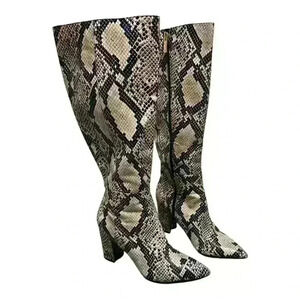 GUESS Snakeskin Knee-High Boots, Pointed Toe, 3" Block Heel – Size 6